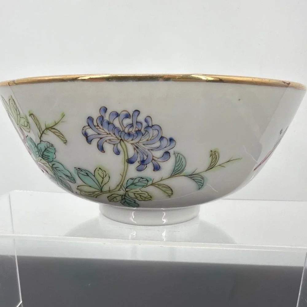 Japanese Porcelain Ware Bowl Decorated Hong Kong Floral‎ Butterfly Gold Rim 7